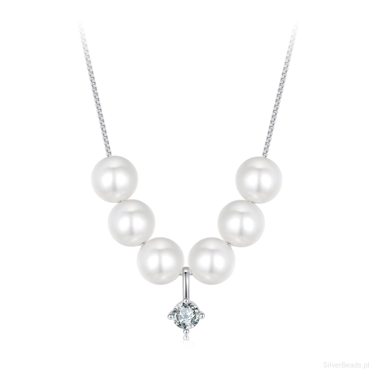 Srebrny naszyjnik zawieszka z perłami i Moissanitem 0,1 ct srebro 925