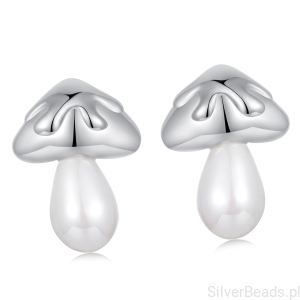 Srebrne kolczyki sztyfty duże grzybki z perłami srebro 925
