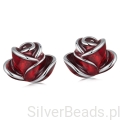 Srebrne kolczyki czerwone róże sztyfty srebro 925