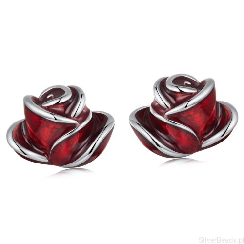Srebrne kolczyki czerwone róże sztyfty srebro 925