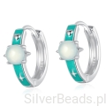 Srebrne kolczyki turkusowe koła z opalizującymi planetami zatrzaski srebro 925