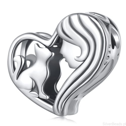 Srebrny charms dziewczyna z kotem koralik srebro 925 beads