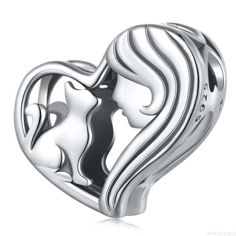 Srebrny charms dziewczyna z kotem koralik srebro 925 beads