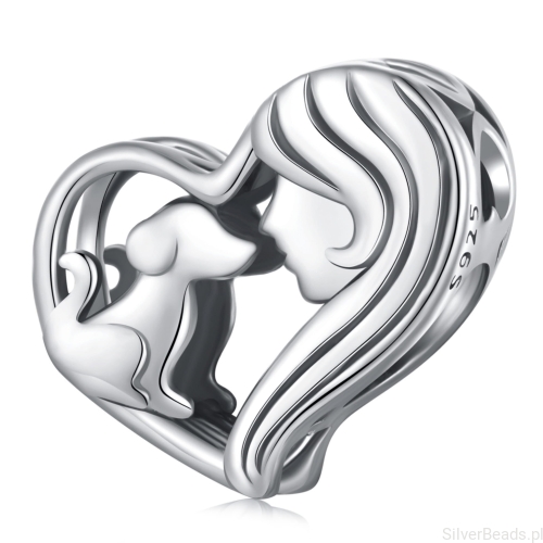 Srebrny charms dziewczyna z pieskiem koralik srebro 925 beads