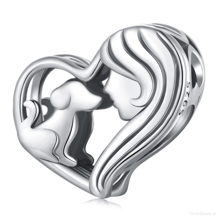 Srebrny charms dziewczyna z pieskiem koralik srebro 925 beads