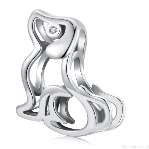 Srebrny charms piesek z kryształowymi oczami koralik srebro 925 beads