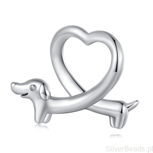 Srebrny charms jamnik w kształcie serduszka koralik srebro 925 beads