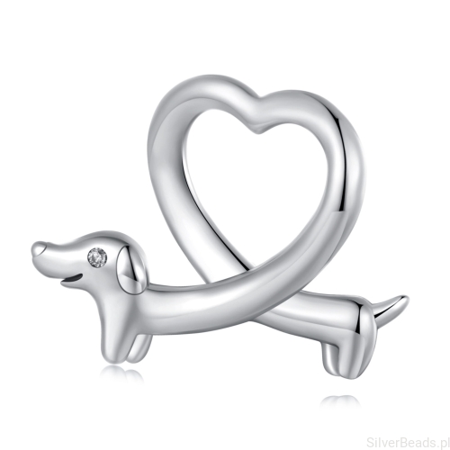 Srebrny charms jamnik w kształcie serduszka koralik srebro 925 beads