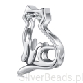 Srebrny charms kotek z kryształowymi oczami koralik srebro 925 beads
