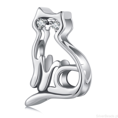 Srebrny charms kotek z kryształowymi oczami koralik srebro 925 beads