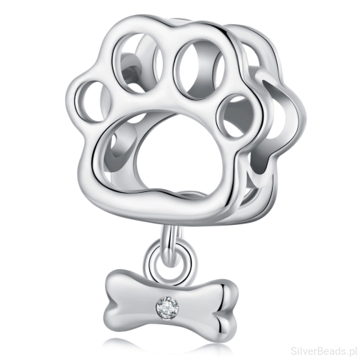 Srebrny charms łapka pieska z kostką koralik srebro 925 beads
