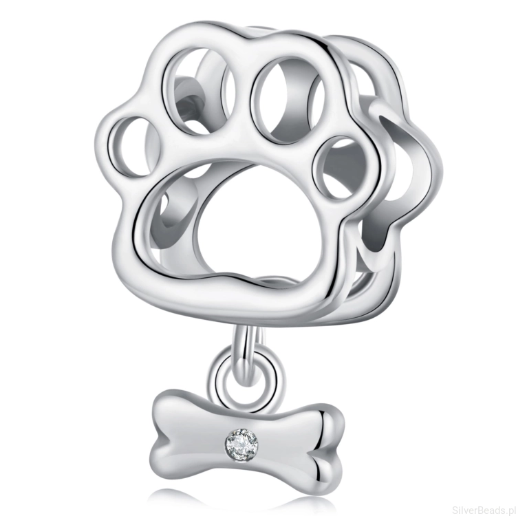 Srebrny charms łapka pieska z kostką koralik srebro 925 beads