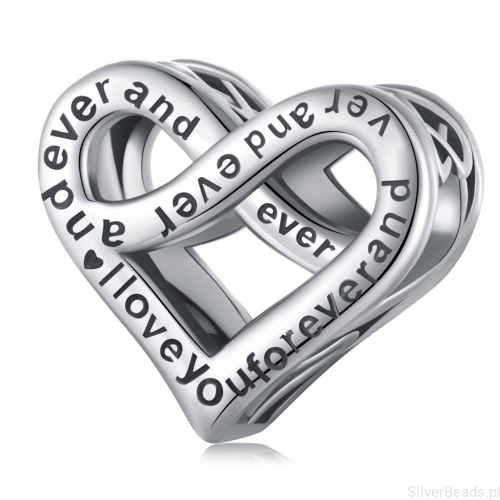 Srebrny charms serce z grawerem ,,I love you forever and ever" koralik srebro 925 beads
