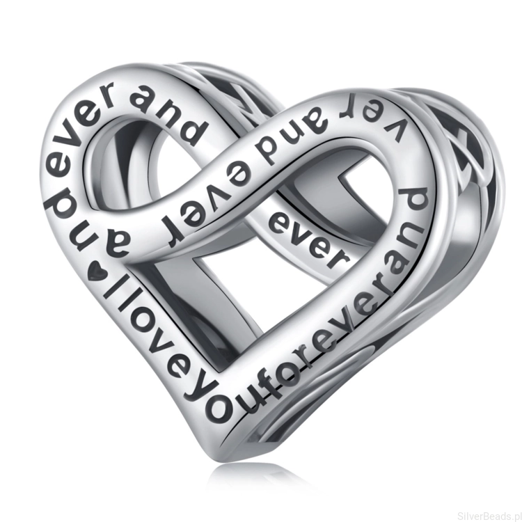 Srebrny charms serce z grawerem ,,I love you forever and ever" koralik srebro 925 beads