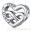 Srebrny charms serce z grawerem ,,Family is love" koralik srebro 925 beads