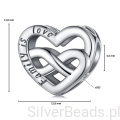 Wymiary koralika charms ze srebra próby 925 beads serce z grawerem ,,Family is love"