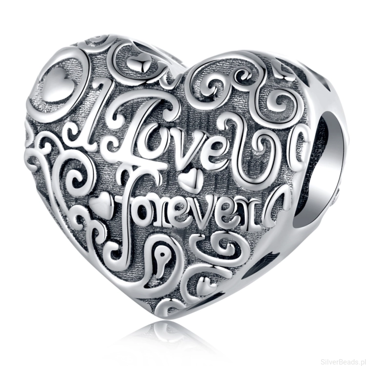Srebrny charms serce z napisem ,,I love u forever" koralik srebro 925 beads