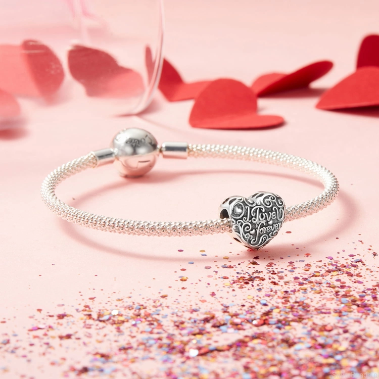 Charms ze srebra próby 925 serce z napisem kocham Cię dla żony