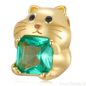 Srebrny charms pozłacany uroczy chomik z kryształem koralik srebro 925 beads