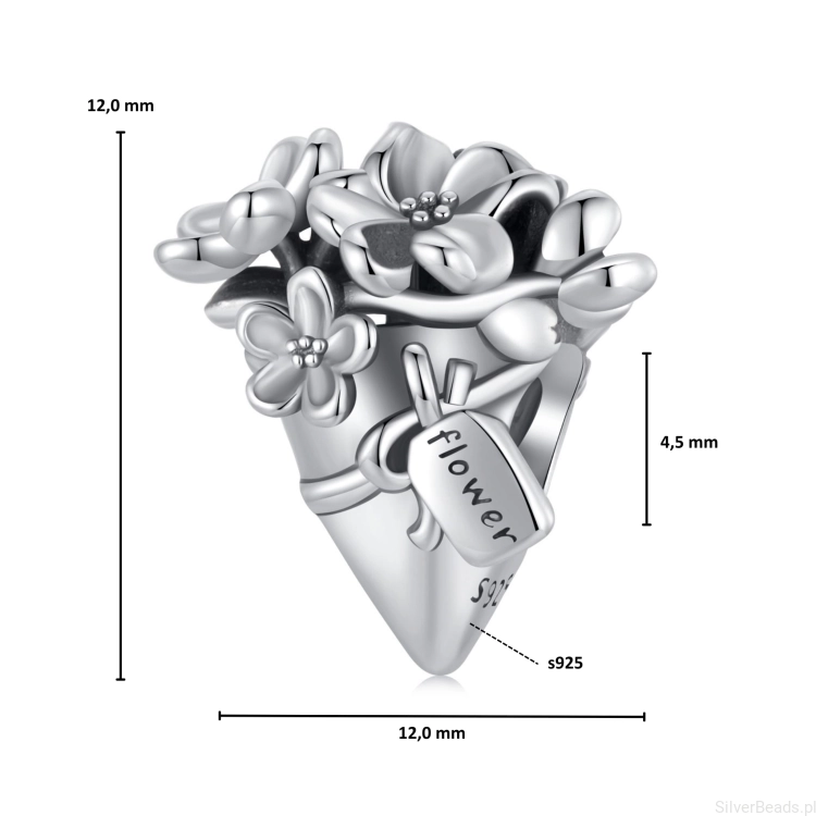 Wymiary koralika charms ze srebra próby 925 beads bukiet kwiatów