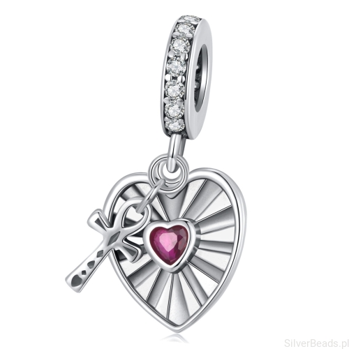 Srebrna zawieszka serce z grawerem i krzyżykiem srebro 925 beads koraliki