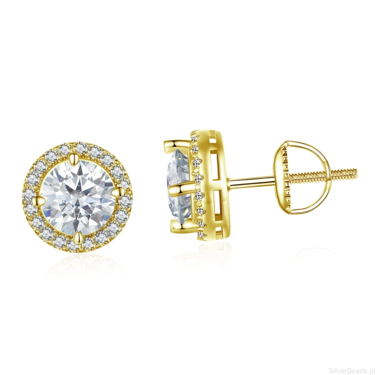 Srebrne kolczyki pozłacane Moissanity 1,0 ct sztyfty srebro 925