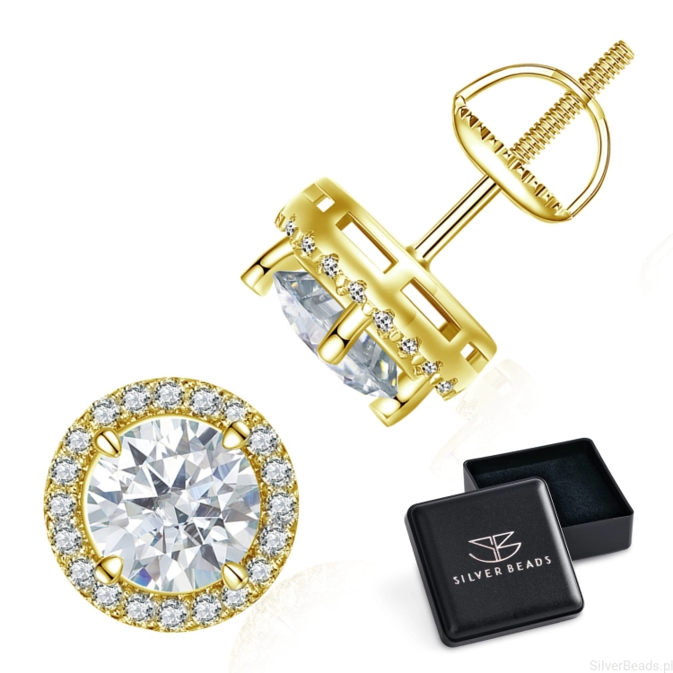 Eleganckie prezentowe pudełeczko gratis do srebrnych kolczyków z pozłacane Moissanity 1,0 ct