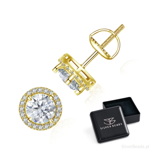 Eleganckie prezentowe pudełeczko gratis do srebrnych kolczyków z Moissanitem pozłacane Moissanity 0,5 ct