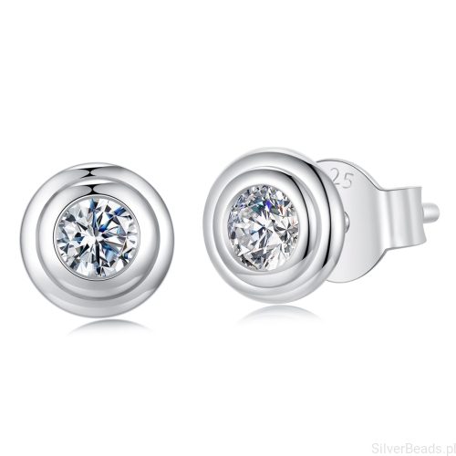Srebrne okrągłe kolczyki sztyfty Moissanity 0,1 ct srebro 925