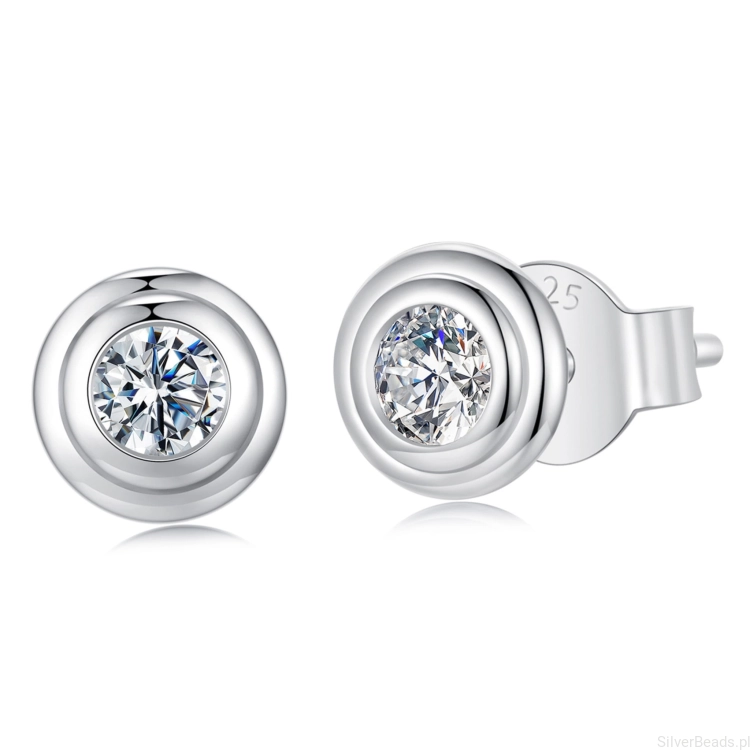 Srebrne okrągłe kolczyki sztyfty Moissanity 0,1 ct srebro 925