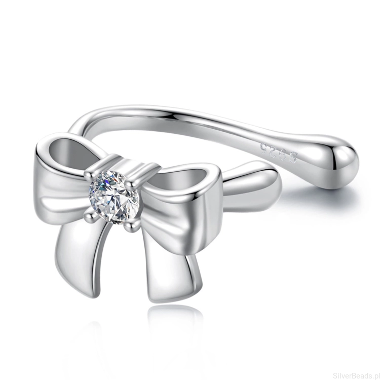 Srebrna nausznica kokardka z Moissanitem 0,1 ct