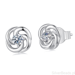 Srebrne kolczyki koniczynki Moissanity 0,1 ct srebro 925