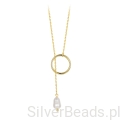 rebrny pozłacany naszyjnik kółko z perłą srebro 925