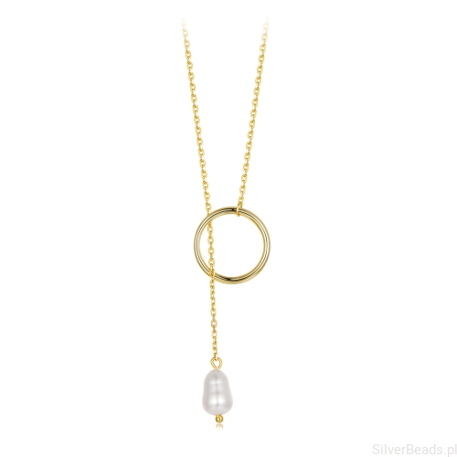 rebrny pozłacany naszyjnik kółko z perłą srebro 925