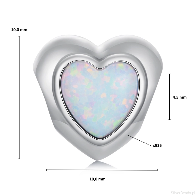 Wymiary koralika charms ze srebra próby 925 beads opalizujące serduszko