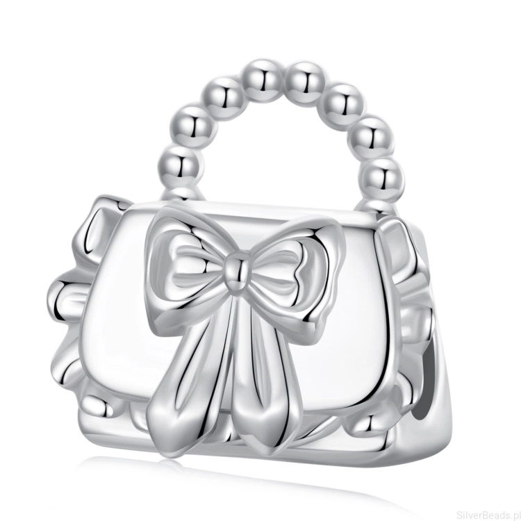 Srebrny charms torebka w kokardki koralik beads srebro 925