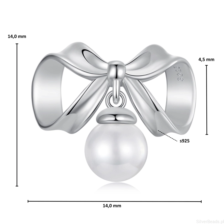 Wymiary koralika charms ze srebra próby 925 beads kokarda z perełką