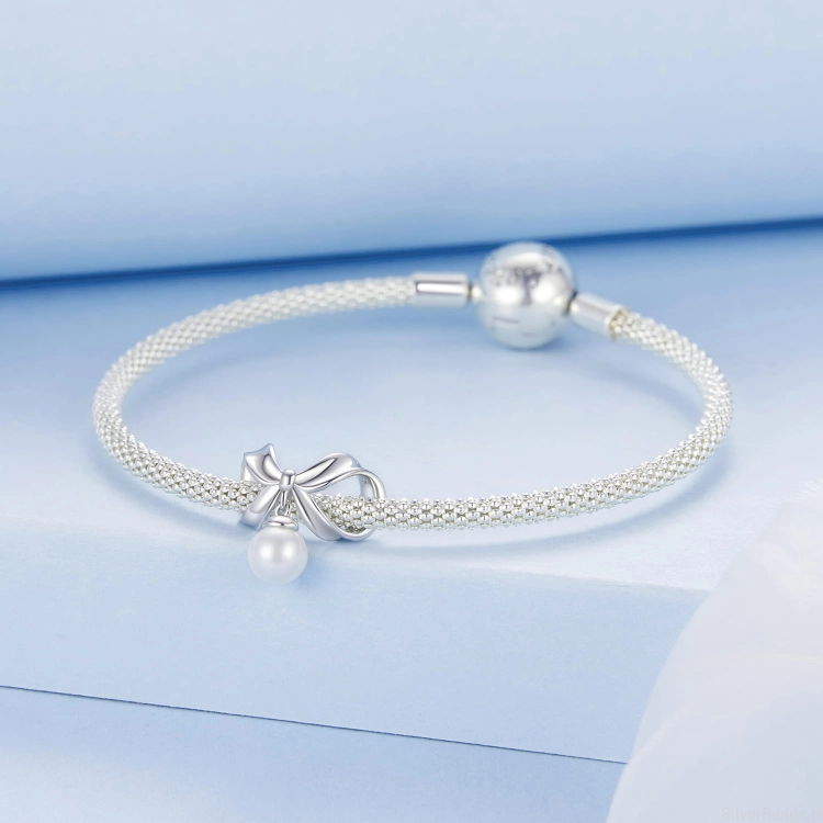 Charms srebro 925  kokarda z perełką koralik do bransoletki modułowej charms