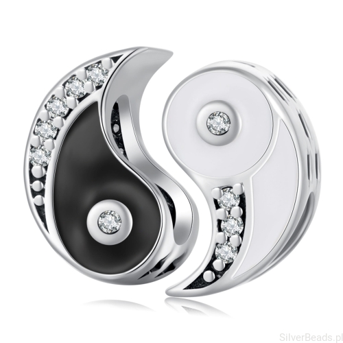 Srebrny charms kryształowe dwie połówki Yin Yang koralik beads srebro 925