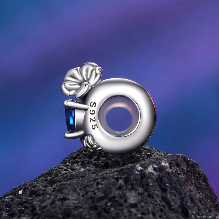 stoper ze srebra charms do bransoletki typu pandora granatowe serce i kwiat liliowca