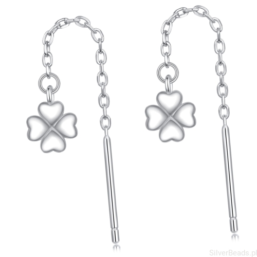 Srebrne kolczyki wiszące przewlekane z koniczynkami srebro 925g