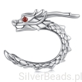 Srebrna nausznica smok z czerwonymi oczami kolczyk srebro 925