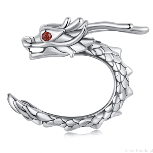 Srebrna nausznica smok z czerwonymi oczami kolczyk srebro 925