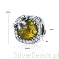 Wymiary koralika charms ze srebra próby 925 beads  żółty kryształ ozdobiony kokardką