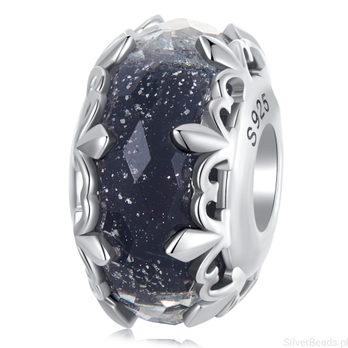 Srebrny charms ze szkła Murano z irysami srebrny koralik beads srebri 925