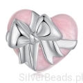 Srebrny charms serduszko z kokardką srebrny koralik beads srebro 925