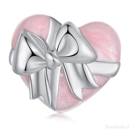 Srebrny charms serduszko z kokardką srebrny koralik beads srebro 925