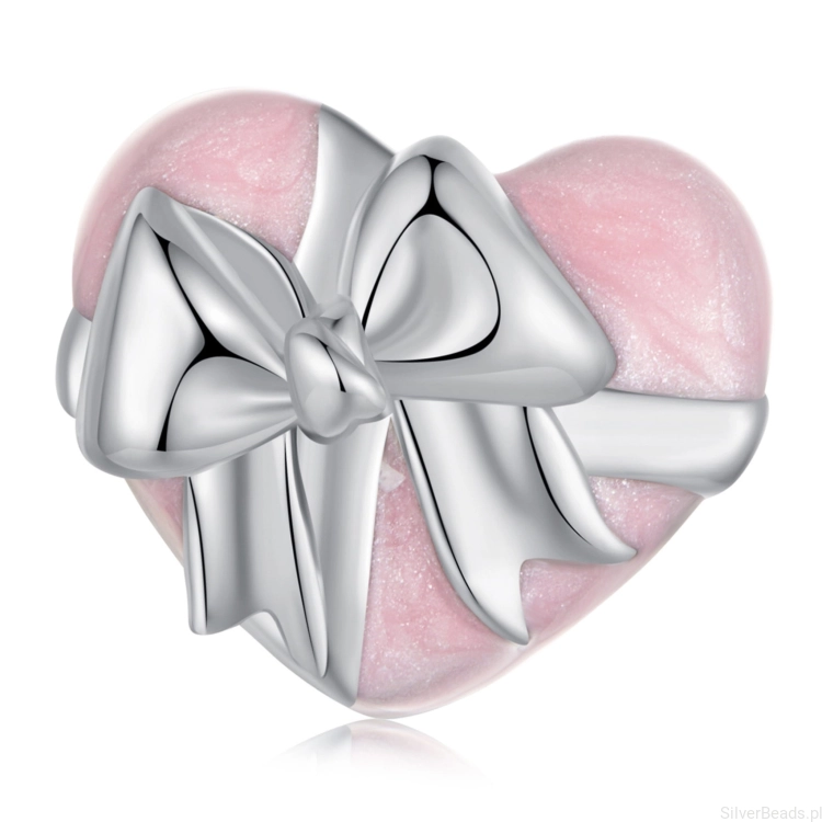 Srebrny charms serduszko z kokardką srebrny koralik beads srebro 925