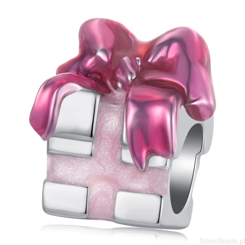 Srebrny charms prezent z kokardą koralik beads srebro 925