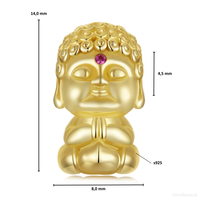 Wymiary koralika charms ze srebra próby 925 beads pozłacany Budda